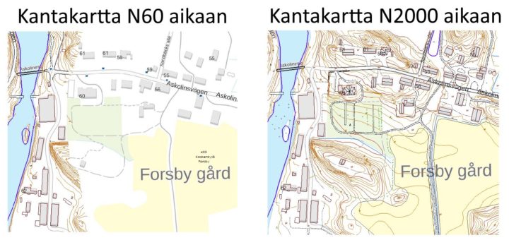 Kantakartta N60- ja N2000- korkeusjärjestelmän aikaan - Forsby Gård Loviisa