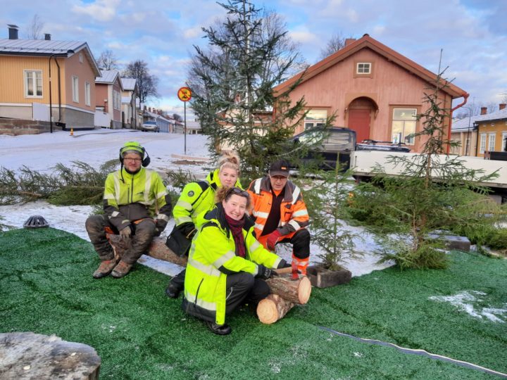 Työntekijät Suolatorin joulumetsässä. Arbetarna i Saltbodtorgets julskog. 